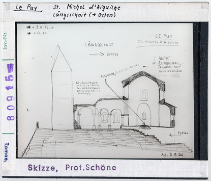 Vorschaubild Le Puy: Saint-Michel-d'Aiguilhe, Längsschnitt, Skizze Prof. Schöne 1959 